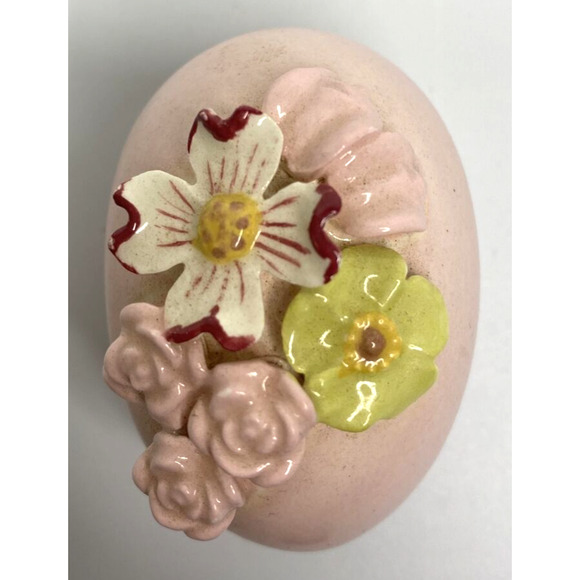 Vintage Unique Mini Ceramic Light Pink Egg with 3D Flower Applique SKU PB188-9 - Picture 2 of 4